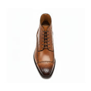 Tan Brown Wing Tip Brogue Ankle Boots - top-down-view