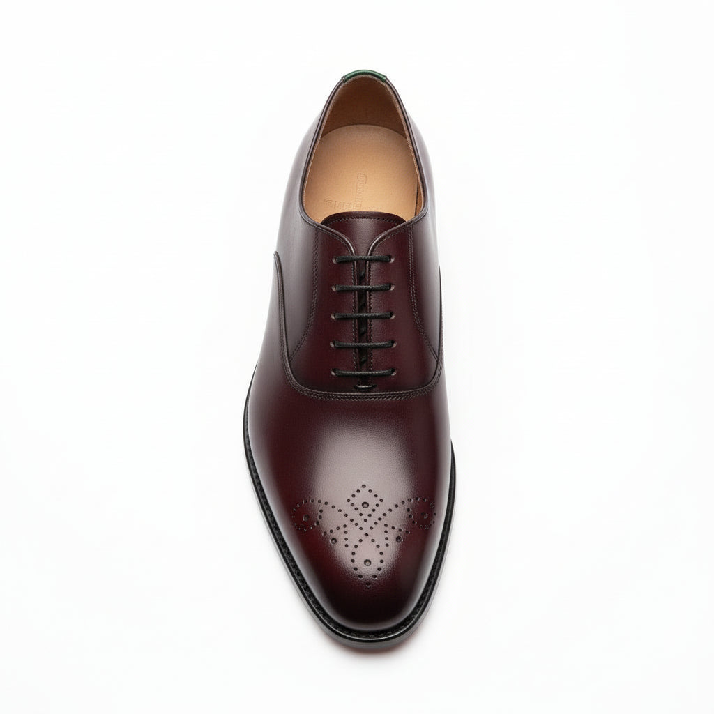 Men's Burgundy Whole Cut Oxford Leather Dress Shoes - top-down-view