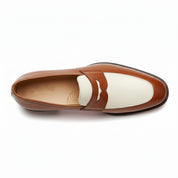 Two Tone Spectator Shoes Brown and White Leather Dress Oxford Shoes - top-down-view