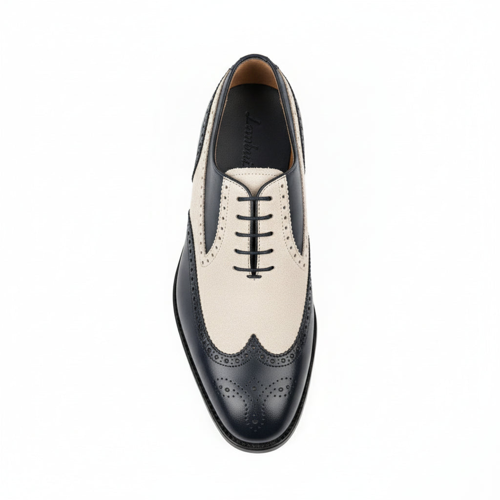 Two-Tone Wingtip Leather Dress Shoes - top-down-view