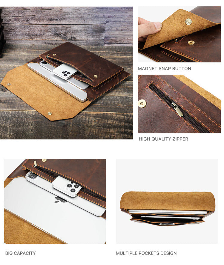 Travel Genuine Leather Laptop Case for MacBook Pro 14" & 16"