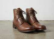 Vintage Handmade Men Lace up Brown Ankle Boot, Antique Brown Biker Boot - angle-view-showing-depth