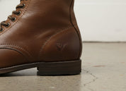 Vintage Handmade Men Lace up Brown Ankle Boot, Antique Brown Biker Boot - detail-view-showing-texture