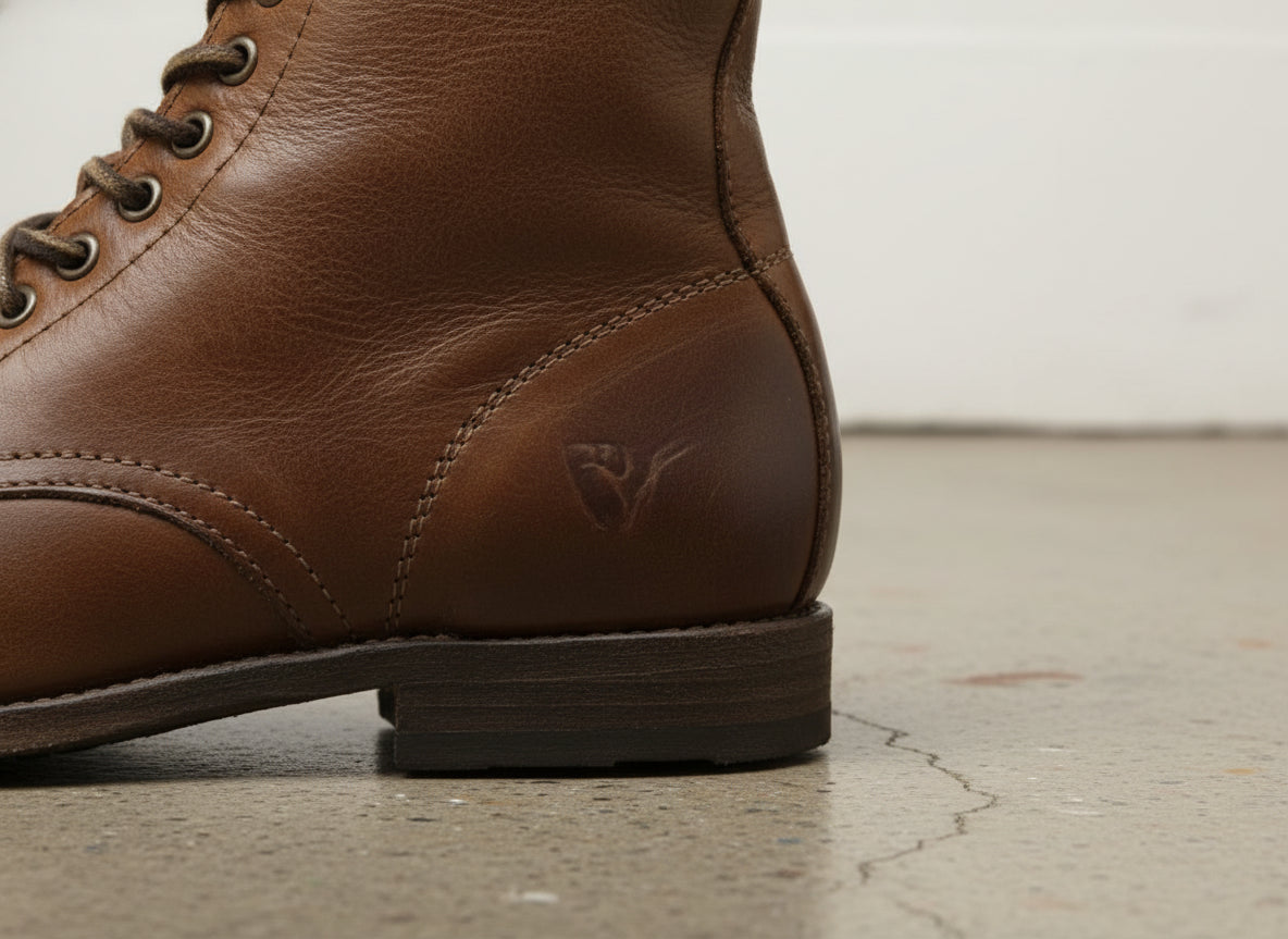 Vintage Handmade Men Lace up Brown Ankle Boot, Antique Brown Biker Boot - detail-view-showing-texture