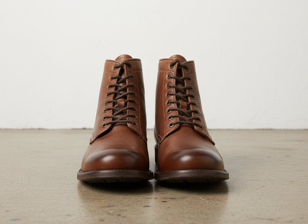 Vintage Handmade Men Lace up Brown Ankle Boot, Antique Brown Biker Boot - front-view