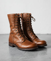 Walnut-Handcrafted Men's Leather Combat Boots-angle-view-showing-depth