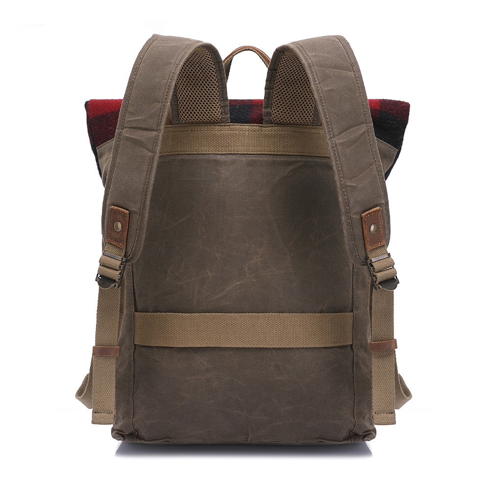 Waxed Canvas College Daypack & Business Backpack With Bufallo Plaid Design