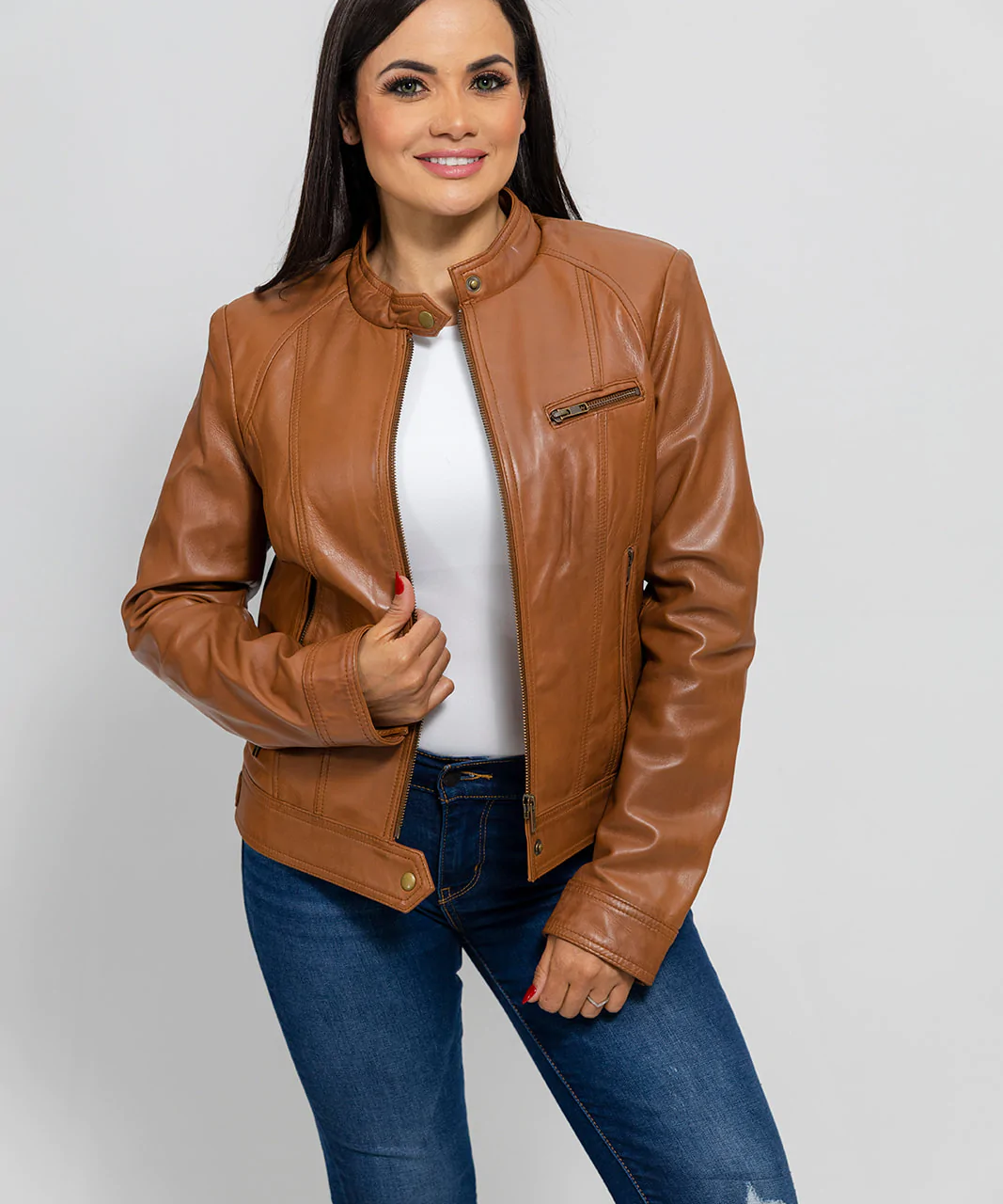 Women's Whiskey Fashion Leather Jacket, Women's Classic Streetwear Genuine Leather Jacket