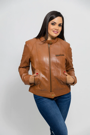 Women's Whiskey Fashion Leather Jacket, Women's Classic Streetwear Genuine Leather Jacket - Image 2