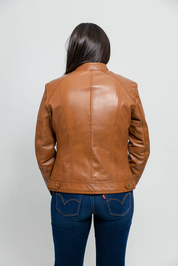 Women's Whiskey Fashion Leather Jacket, Women's Classic Streetwear Genuine Leather Jacket - Image 4