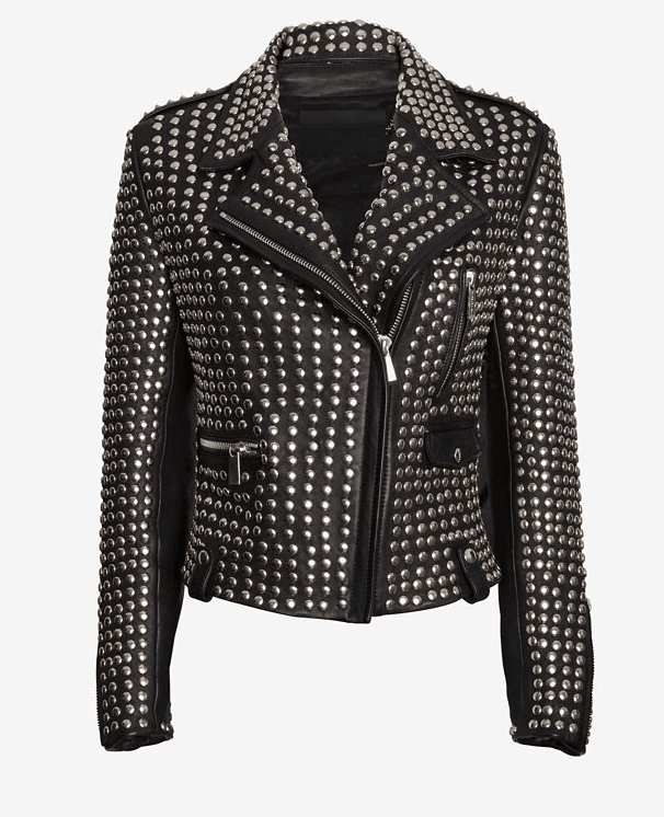 Women All over sliver studded Moto Jacket, 's Fashion moto Jacket