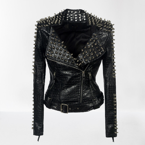 Alligator Textured Leather Rock Jacket with Studs and Spikes
