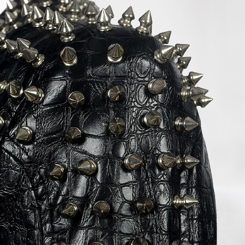 Alligator Textured Leather Rock Jacket with Studs and Spikes - Image 3