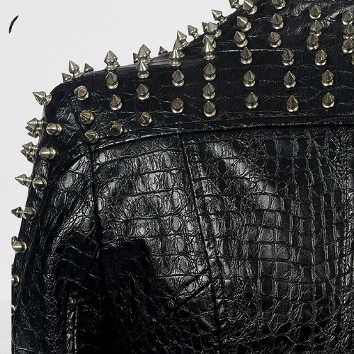 Alligator Textured Leather Rock Jacket with Studs and Spikes - Image 5