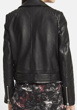 Women's Black Biker Leather Jacket | Sheepskin Belted Style - Image 3
