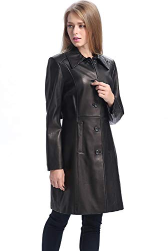 Women Black Color Genuine Lamb Skin Walking Coat, Black Long Coat