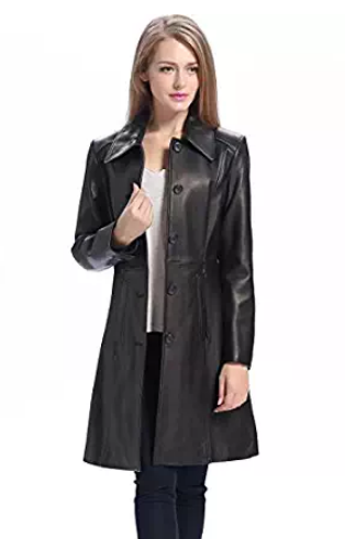 Women Black Color Genuine Lamb Skin Walking Coat, Black Long Coat