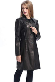 Women Black Color Genuine Lamb Skin Walking Coat, Black Long Coat