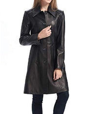 Women Black Color Genuine Lamb Skin Walking Coat, Black Long Coat