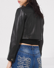 Men's Cropped Black Leather Jacket - Image 2