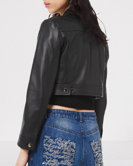 Men's Cropped Black Leather Jacket - Image 2