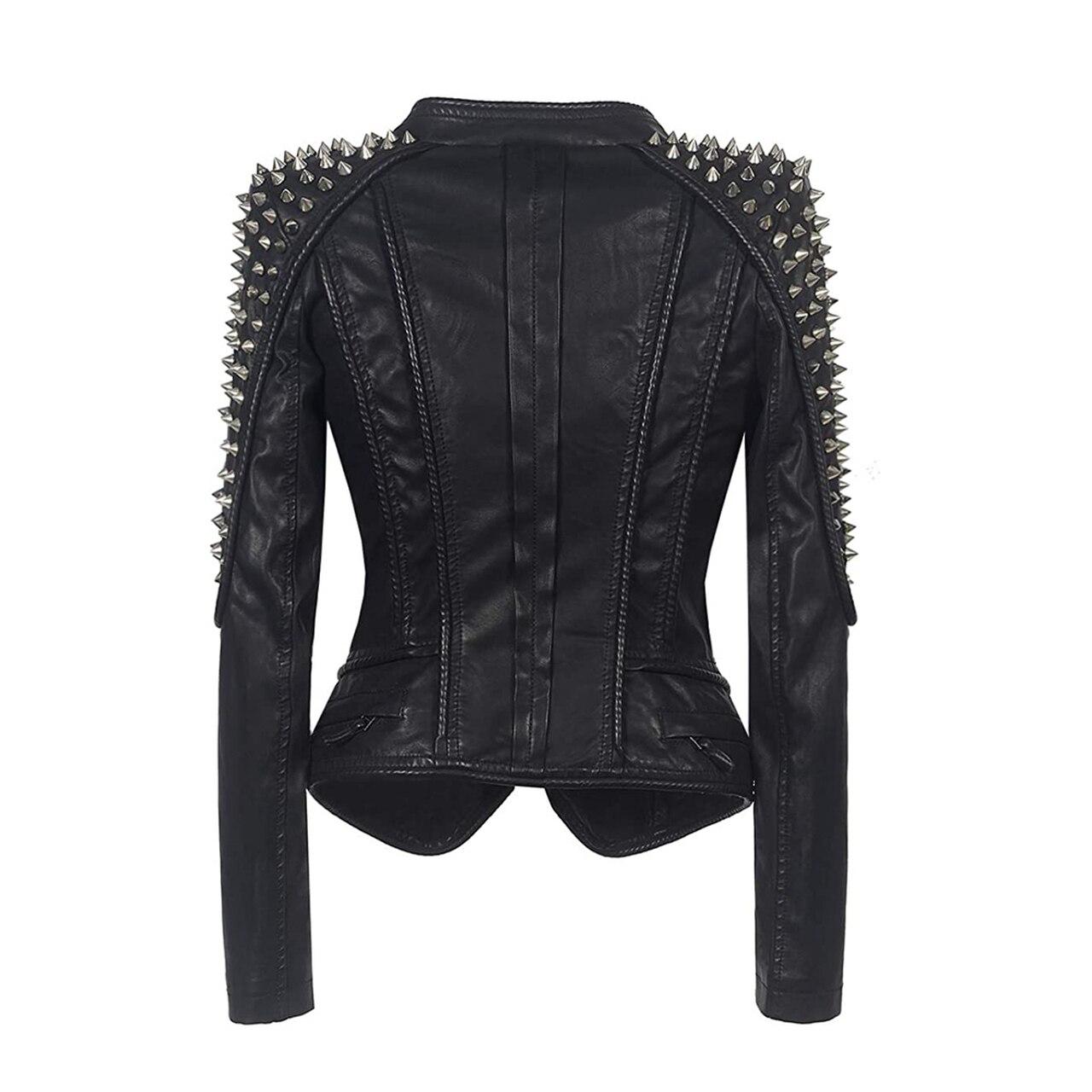Women's Gothic Black Leather Studded Jacket - Image 2