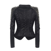 Women's Gothic Black Leather Studded Jacket - Image 2