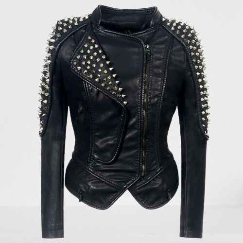 Women's Gothic Black Leather Studded Jacket