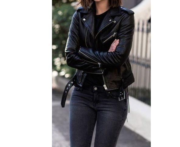 Women Black Leather moto Jacket, Womens Fashion black leather belted Jacket