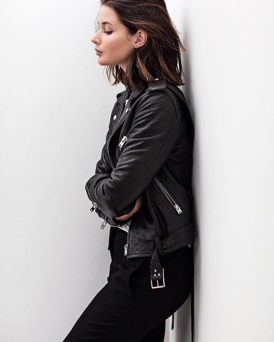 Women Black Leather moto Jacket, Womens Fashion black leather biker jacket