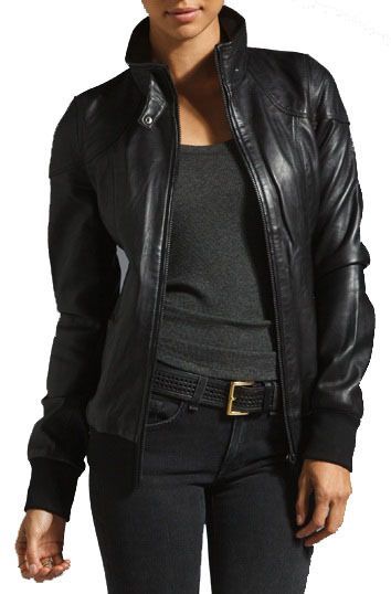 Black Leather Biker Jacket with Removable Hood for Women - Image 2