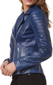 Handmade Women Blue Biker Leather Jacket, Women Leather Jacket, Motorcycle Jacket - Image 2