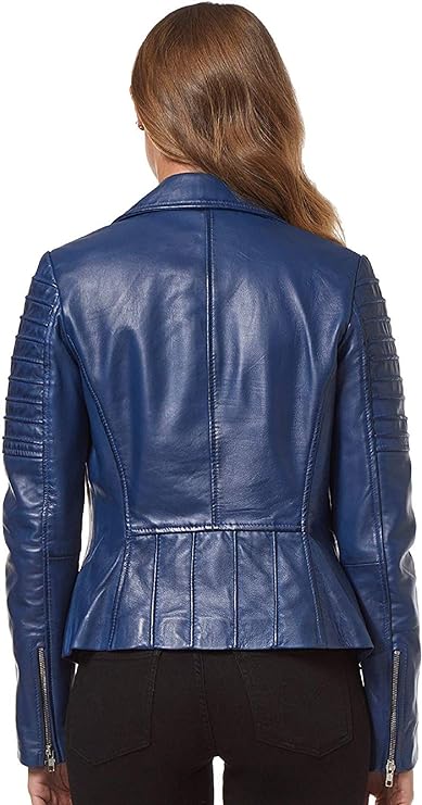 Handmade Women Blue Biker Leather Jacket, Women Leather Jacket, Motorcycle Jacket - Image 3