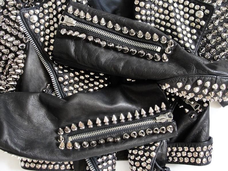 Punk Women Fashion Rock Steam Style Studded Biker Leather Jacket