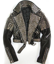 Punk Women Fashion Rock Steam Style Studded Biker Leather Jacket