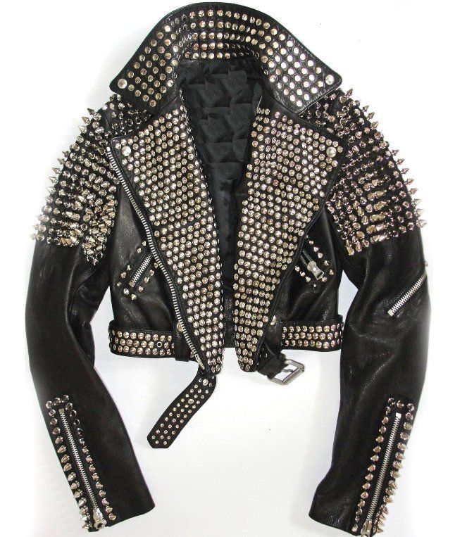 Punk Women Fashion Rock Steam Style Studded Biker Leather Jacket
