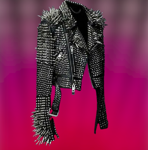 Women's Handmade Long Black Spiked Studded Leather Jacket