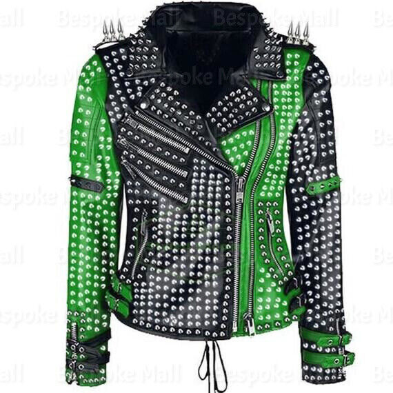 Women's Studded Cowhide Leather Motorbike Jacket