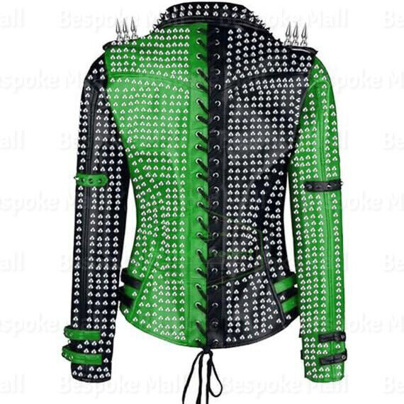 Women's Studded Cowhide Leather Motorbike Jacket - Image 2