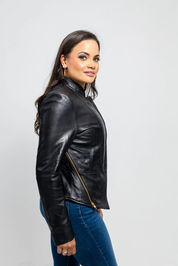 Women's Slim Fit Lambskin Leather Jacket, Women's Stylish Lambskin Leather Streetwear Jacket - Image 4