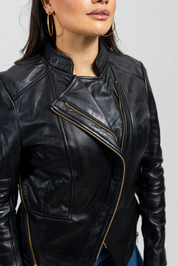 Women's Slim Fit Lambskin Leather Jacket, Women's Stylish Lambskin Leather Streetwear Jacket - Image 5