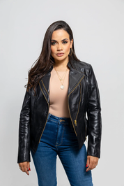Women's Slim Fit Lambskin Leather Jacket, Women's Stylish Lambskin Leather Streetwear Jacket - Image 2