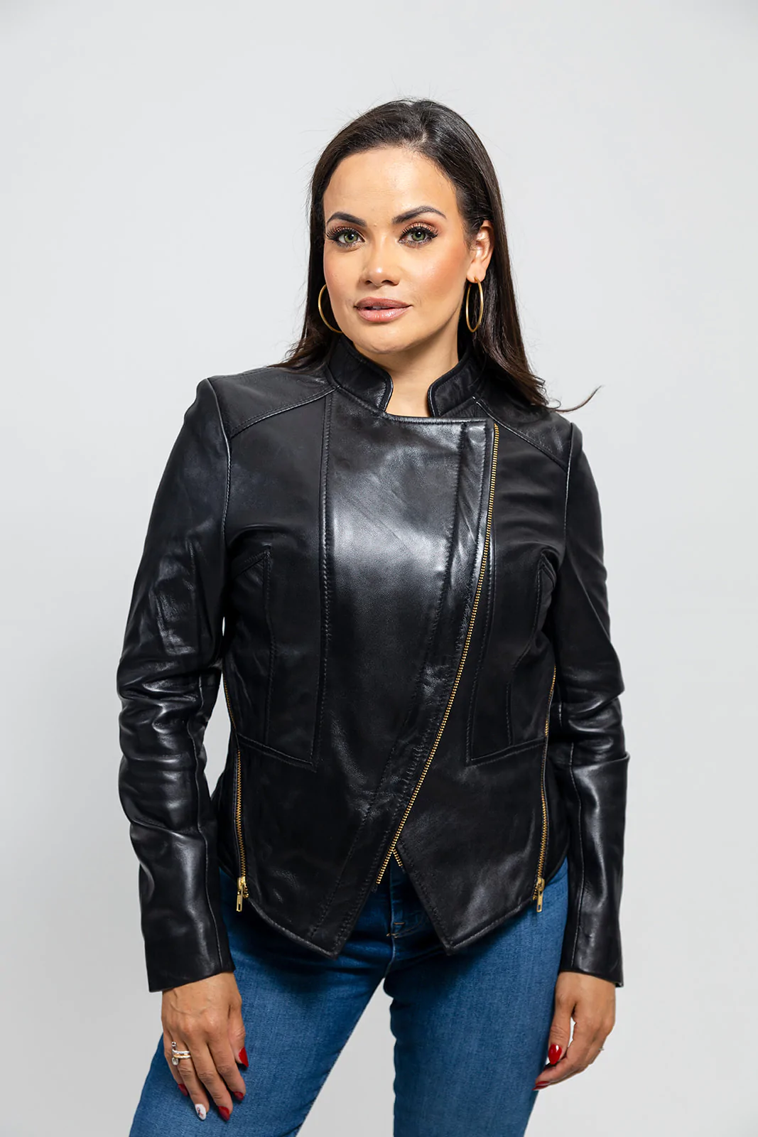 Women's Slim Fit Lambskin Leather Jacket, Women's Stylish Lambskin Leather Streetwear Jacket - Image 3